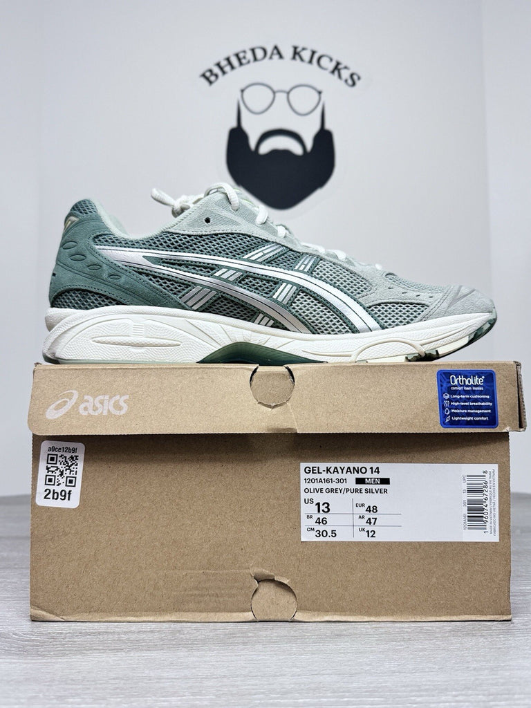 Size 13 - Asics Mens GEL-Kayano 14 Shoes Green Silver Dip Dye 1201A161-301