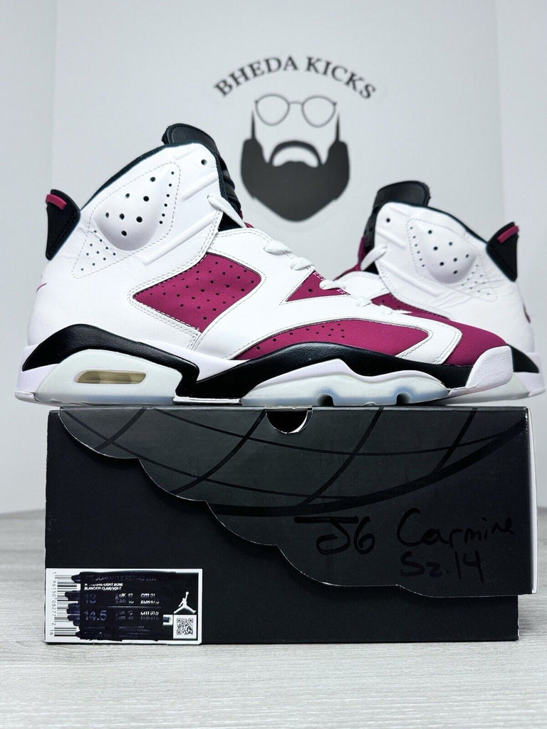 Size 14 - Air Jordan 6 Retro Carmine 384664 160 White Red Black Preowned Og MJ