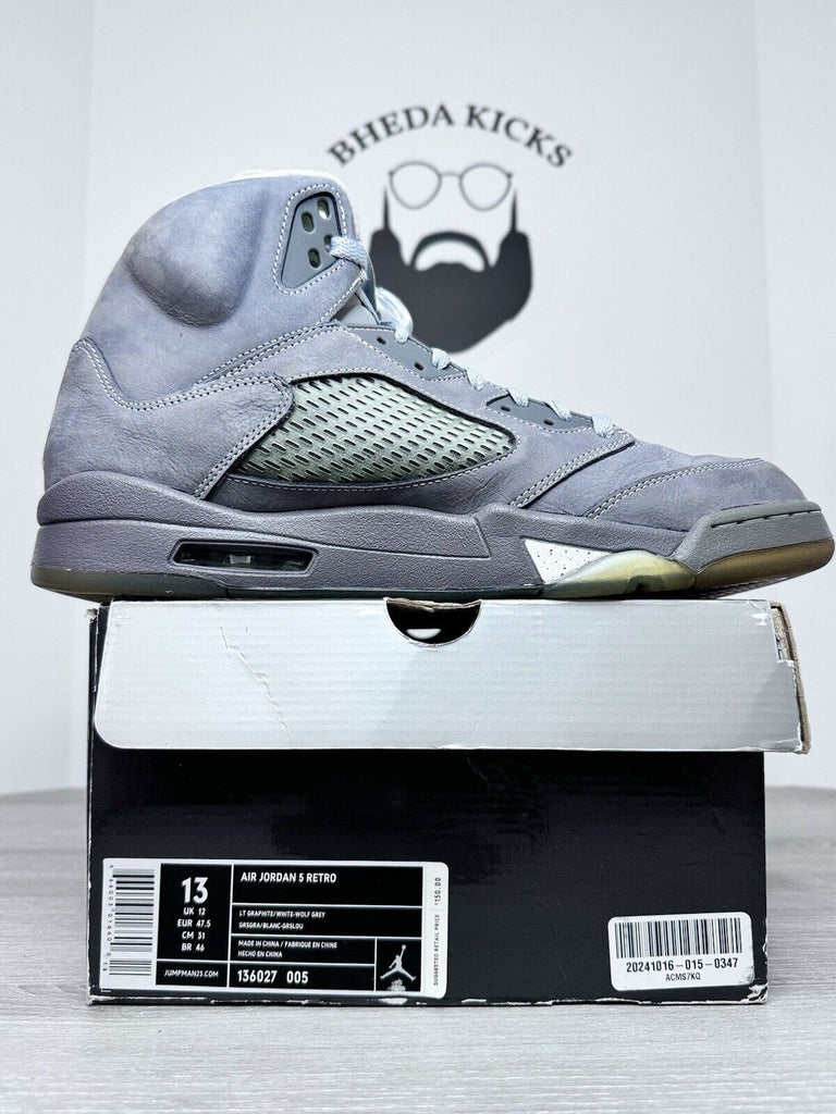 Size 13 - Nike Air Jordan 5 Wolf Grey 136027-005 Preowned Og Authentic