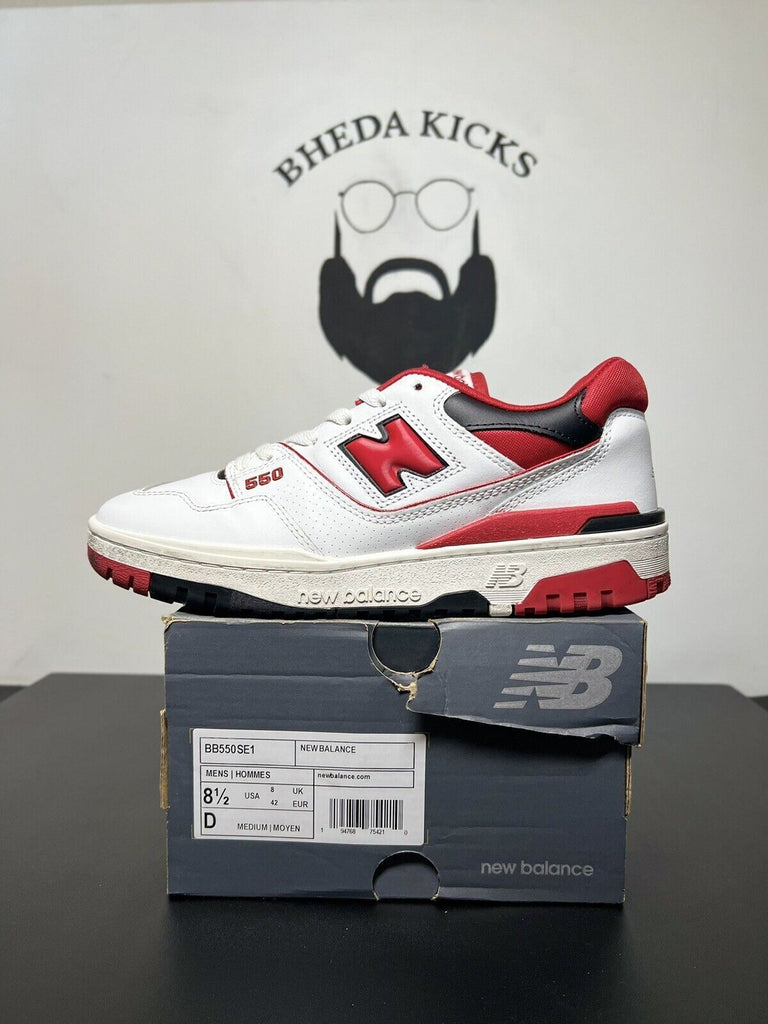 New Balance 550 White Team Red 2020 BB550SE1 Men's Size 8.5 Preowned Rare Og