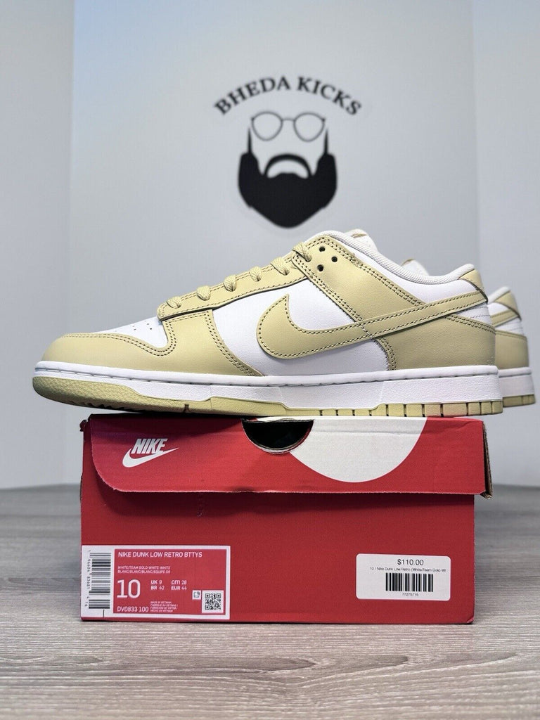 Size 10 Nike Men’s Dunk Low Team Gold Tan White DV0833-100 Sneaker Shoes