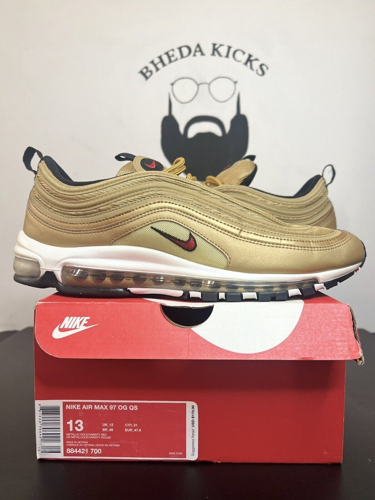 Nike Air Max 97 OG QS Metallic Gold 2017 Size 13 884421-700 Preowned Authentic