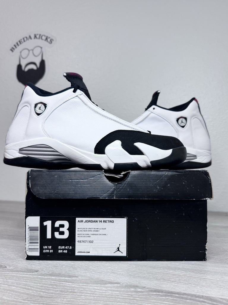 Size 13 - Air Jordan Black Toe 2014 Retro White Sneakers 487471-102 Preowned