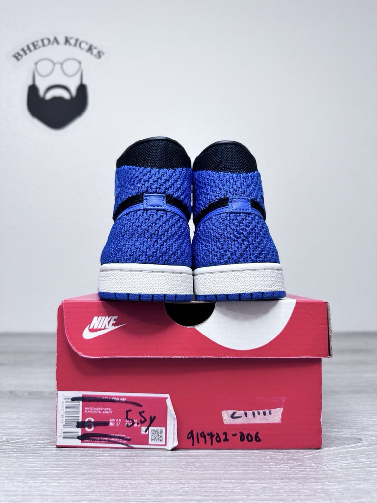 Size 5.5y - Nike Air Jordan 1 Retro High Flyknit Royal Blue GS 919702-006 2017