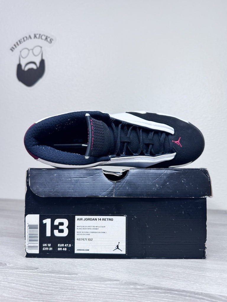 Size 13 - Air Jordan Black Toe 2014 Retro White Sneakers 487471-102 Preowned