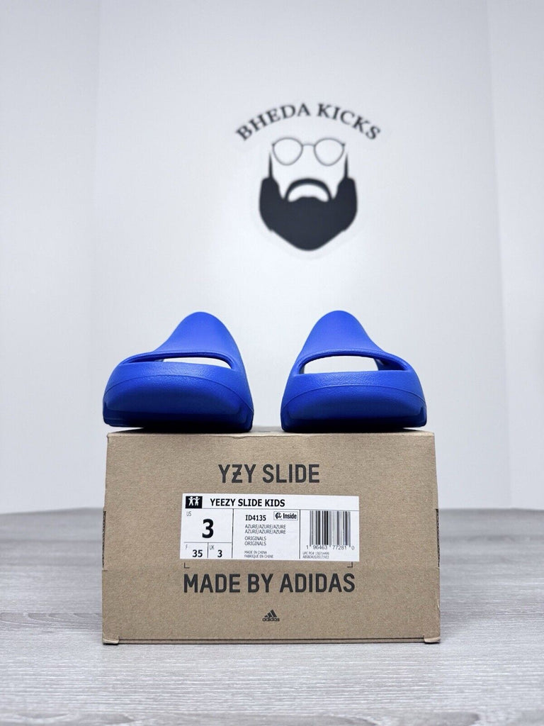 Size 3Y - Adidas Yeezy Slide Azure ID4135 Youth Kids D4135 Blue NEW DS