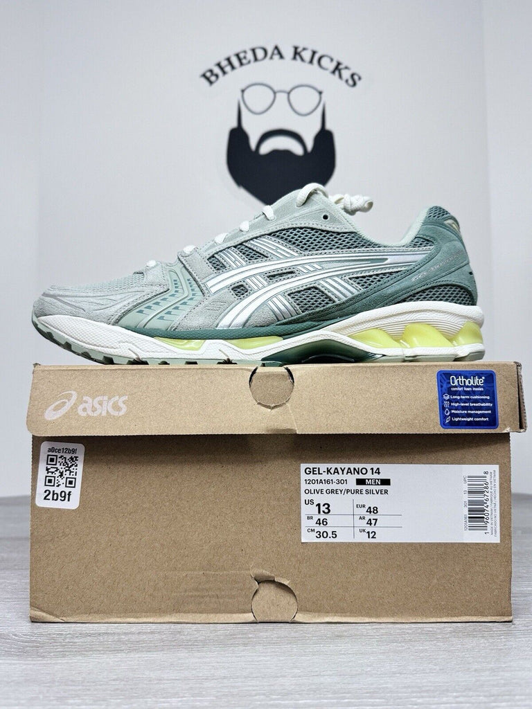 Size 13 - Asics Mens GEL-Kayano 14 Shoes Green Silver Dip Dye 1201A161-301