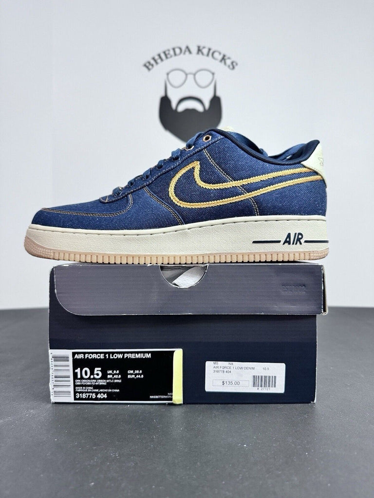 NEW Nike Air Force 1 Low Premium Denim Gum Limited Edition 318775-404 Size 10.5