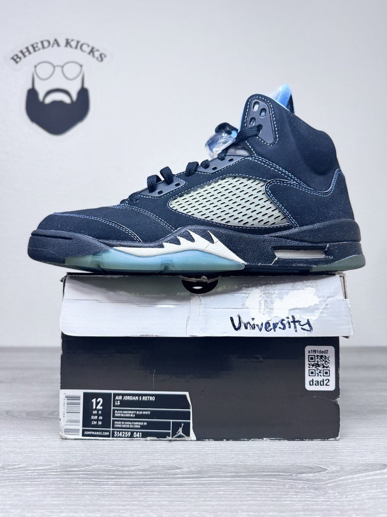 Size 12 - Nike Air Jordan LS Retro 5 V Black University Blue 314259-041 Preowned