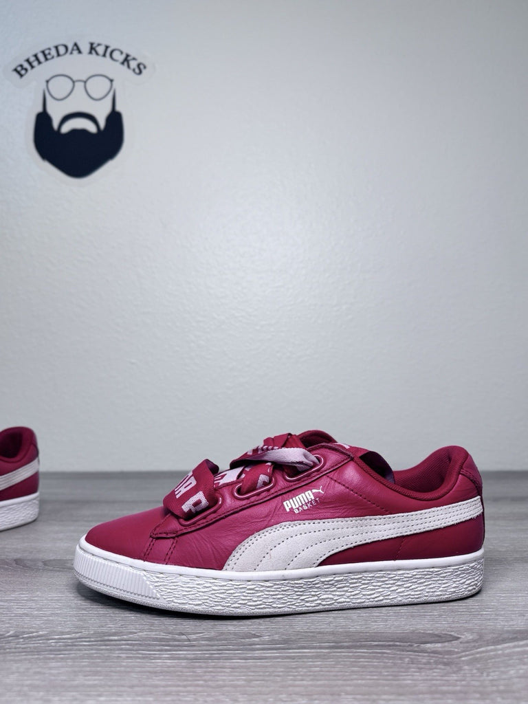 Size 8.5W - Puma Basket Heart 364082-03 Red White Classic Bow Women Ribbon Laces