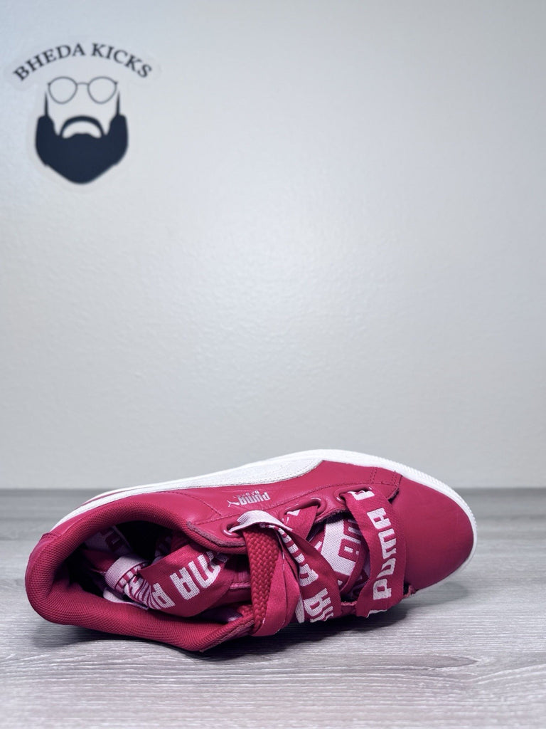 Size 8.5W - Puma Basket Heart 364082-03 Red White Classic Bow Women Ribbon Laces