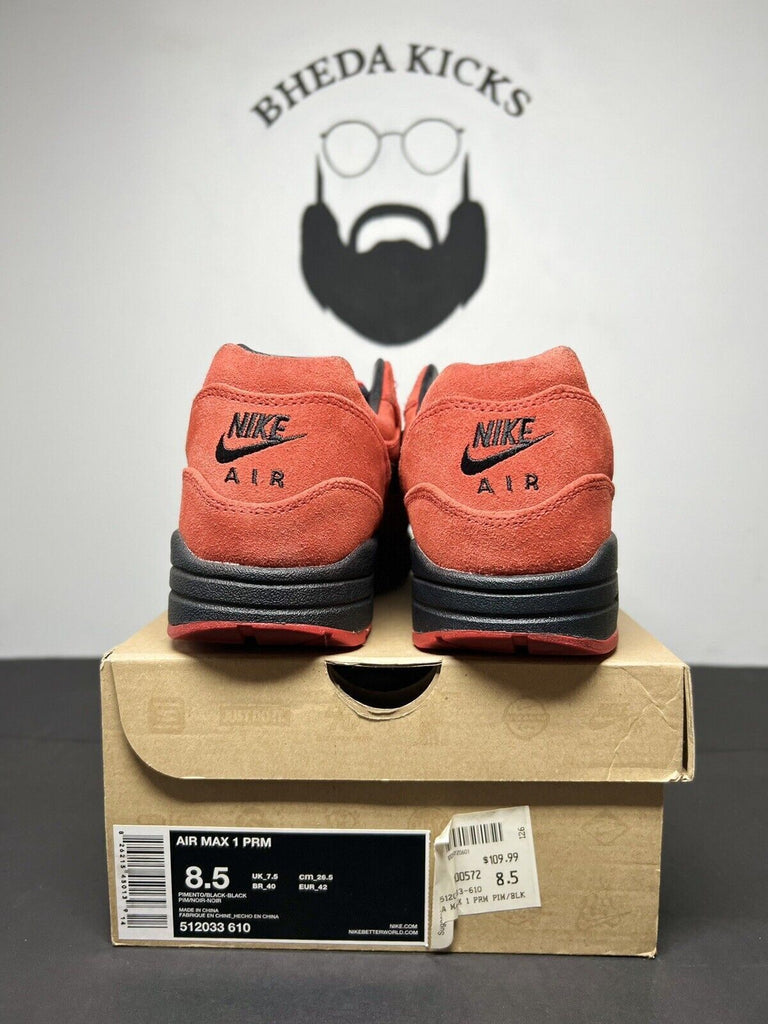 Size 8.5 - Nike Air Max 1 Premium Pimento 512033-610 Preowned Clean Og Rare