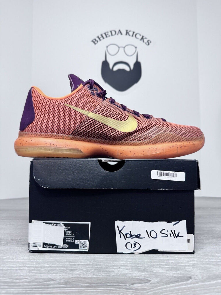 Size 13 - Nike Kobe 10 Silk 705317-676 Preowned Authentic Og Orange Gold Purple