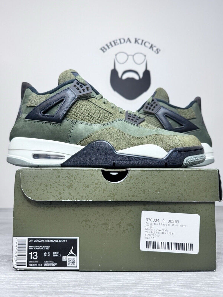 Size 13 - Nike Air Jordan 4 SE Retro Low Craft Olive Mens Green Black FB9927-200