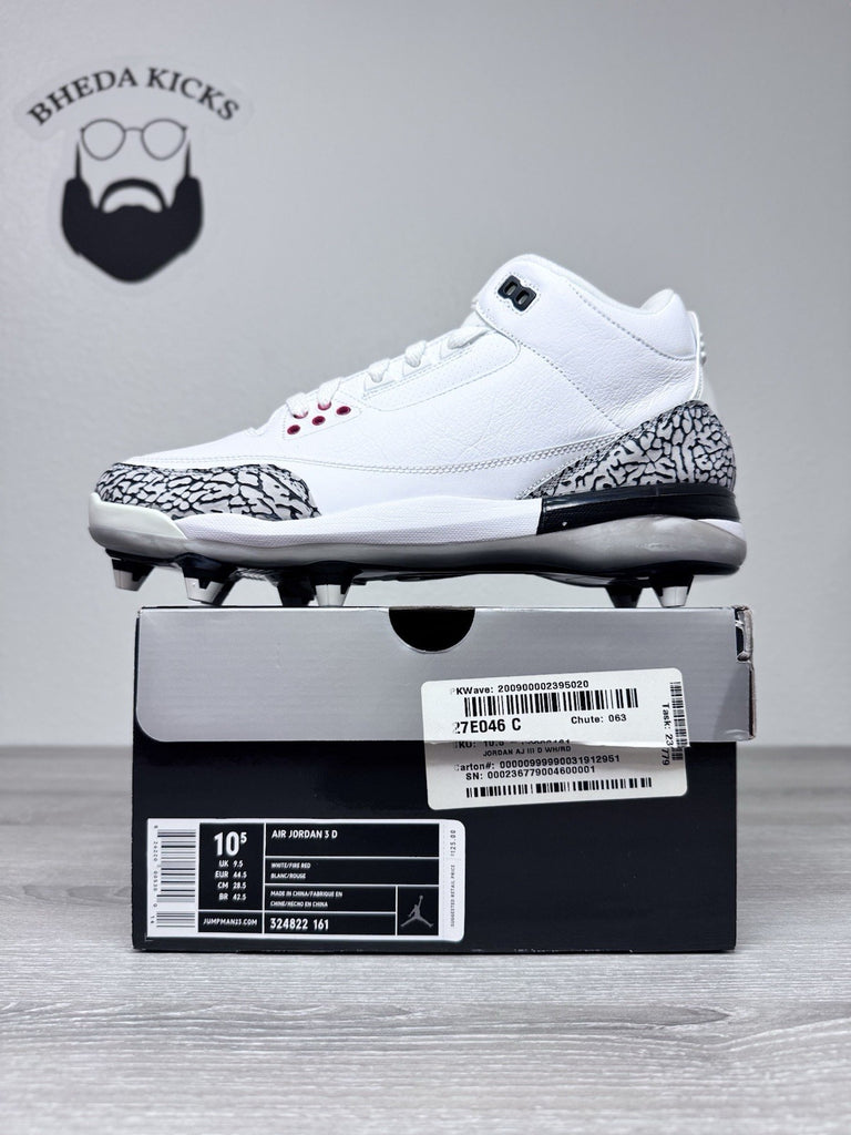 Size 10.5 - Nike Air Jordan 3 D Retro White Cement Football Cleats 324822-161 DS