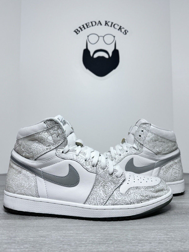 Size 13 - Air Jordan 1 Retro OG High Laser White Grey Leather (705289-100) Rare