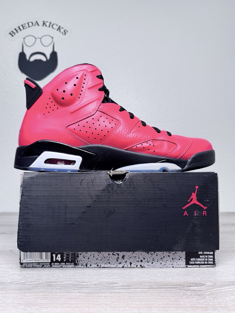 Size 14 - Air Jordan 6 Retro Infrared 23 Pink Black Leather Suede (384664-623)