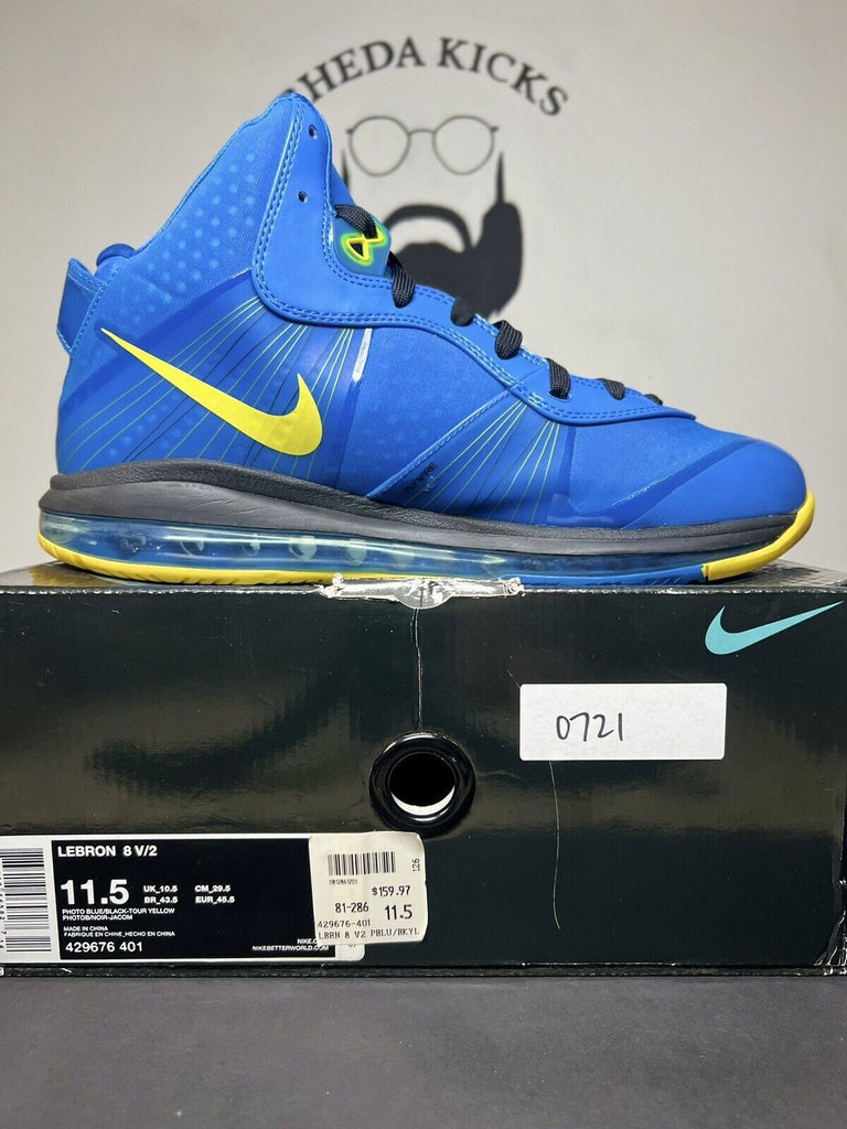 Nike Lebron VIII 8 V/2 Entourage Photo Blue Black Tour Yellow Size 11.5 Preowned