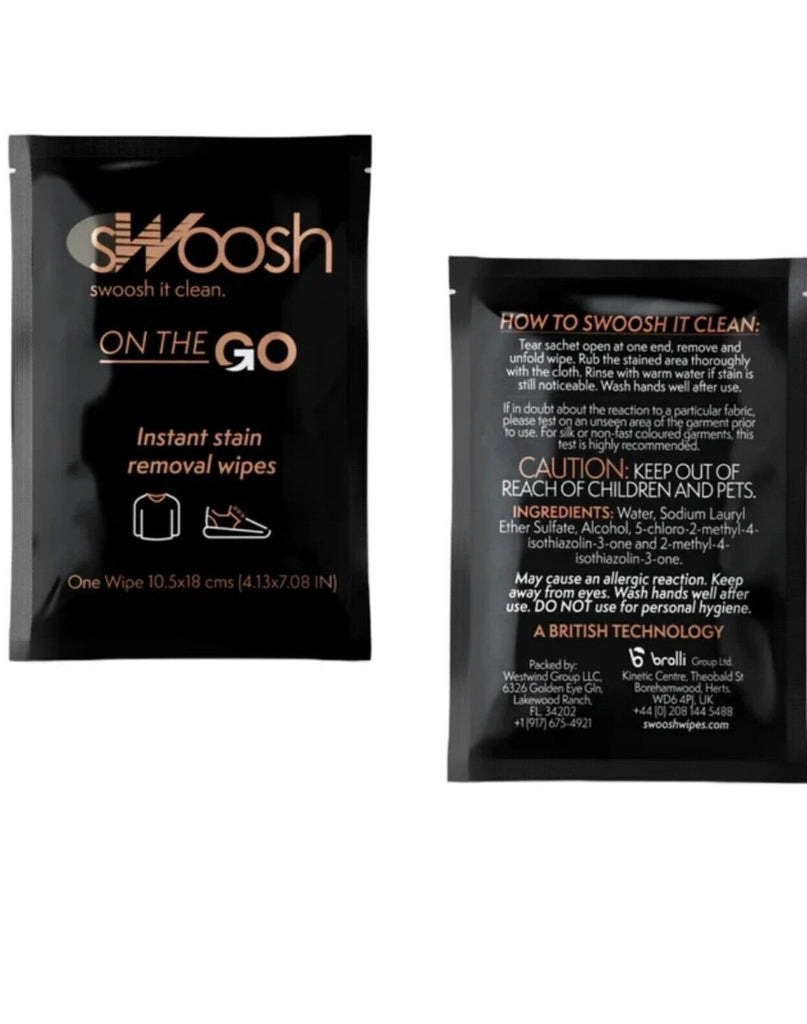 Swoosh On The Go Wet Wipes For Stain Removal On Clothes And Shoes