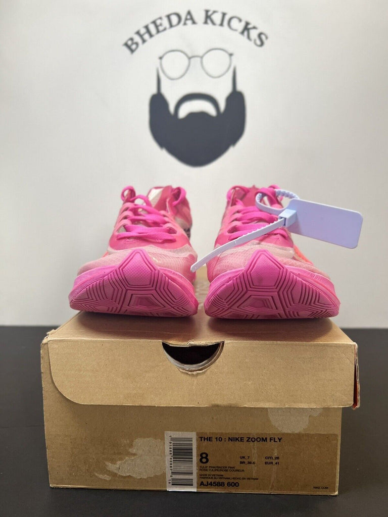 Nike Zoom Fly SP x OFF-WHITE Tulip ‘Pink’ Mens Size 8 Preowned AJ4588-600 Rare