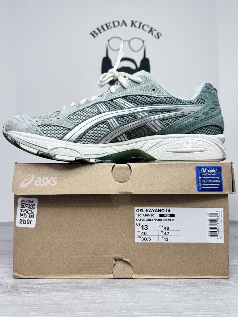 Size 13 - Asics Mens GEL-Kayano 14 Shoes Green Silver Dip Dye 1201A161-301