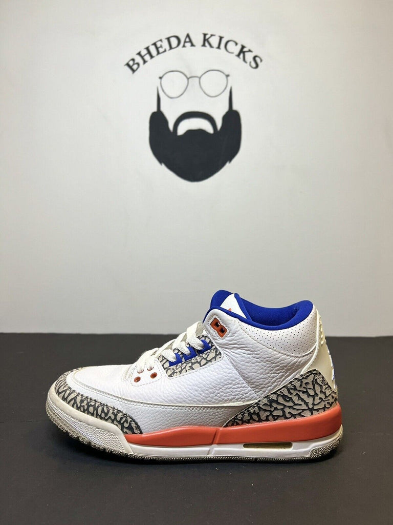 Nike Air Jordan 3 Retro GS Knicks White Orange Shoe Size 6.5Y 398614-148 MJ