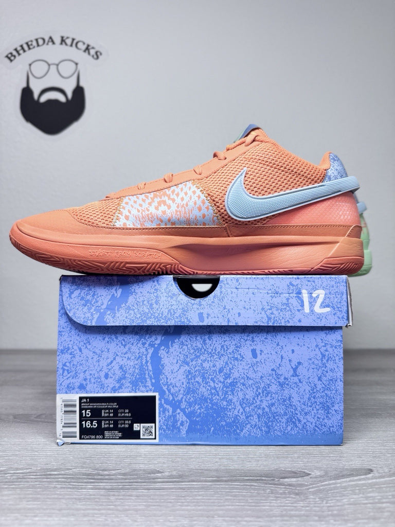 Size 15 - Nike Ja 1 Mismatched Bright Mandarin Orange Green FQ4796-800 Preowned