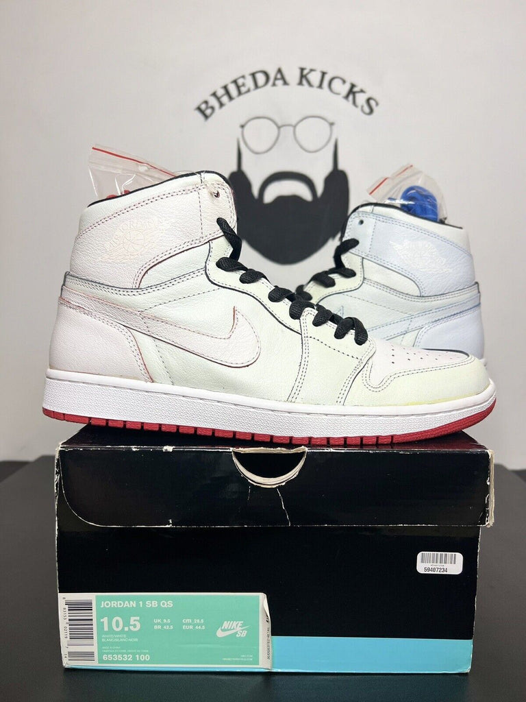 Nike Air Jordan 1 Retro SB QS x Lance Mountain White 2014 Size 10.5M 653532-100