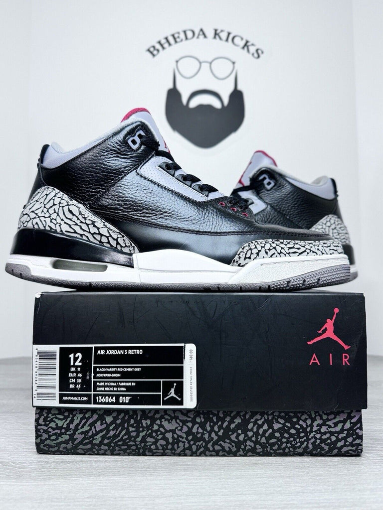 Size 12 - Nike Air Jordan Retro 3 Black Cement 2011  136064-010 Preowned