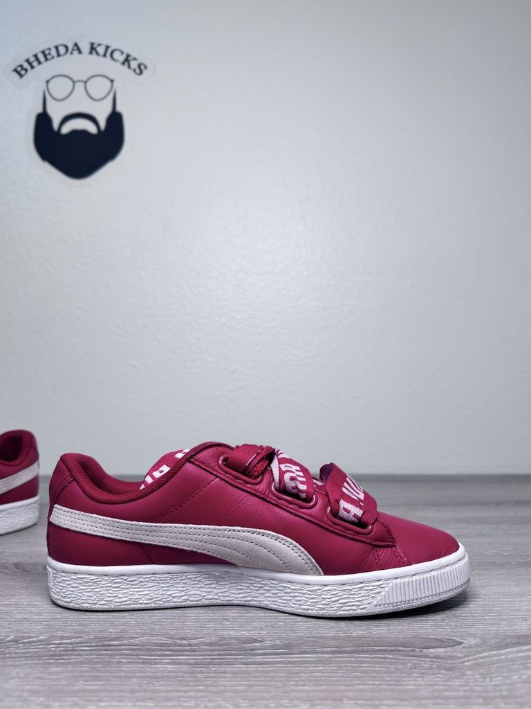 Size 8.5W - Puma Basket Heart 364082-03 Red White Classic Bow Women Ribbon Laces
