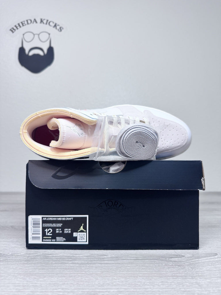 Size 12 - Jordan 1 Mid SE Craft White 2022 Suede Grey Leather DM9652-100 NEW DS