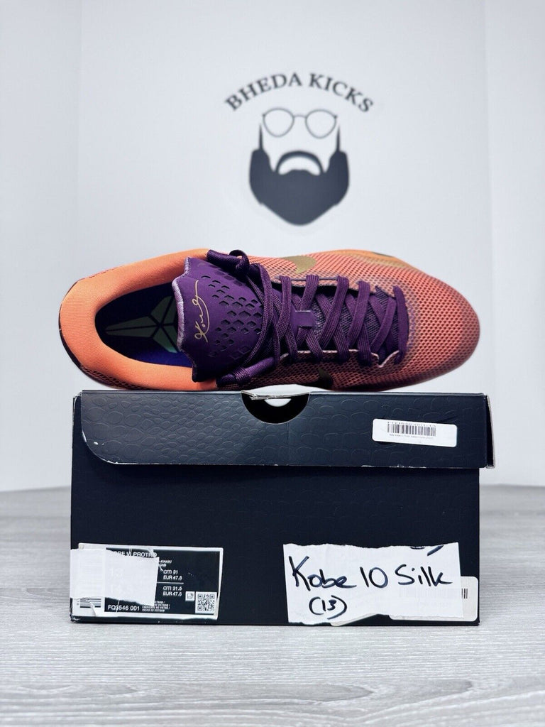 Size 13 - Nike Kobe 10 Silk 705317-676 Preowned Authentic Og Orange Gold Purple