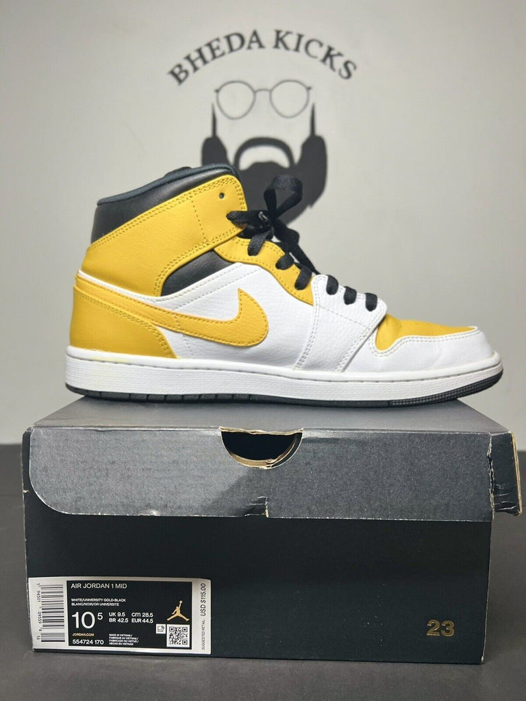 Air Jordan 1 Mid University Gold White Black 554724-170 Mens Size 10.5 Preowned