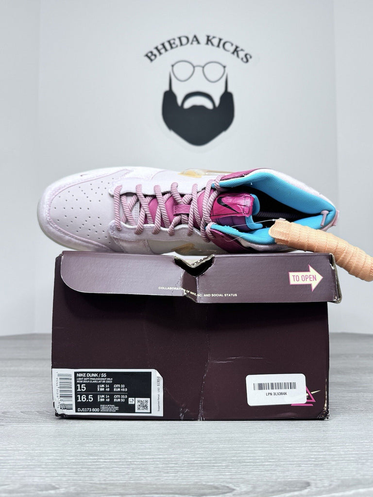 Size 15 - Nike Social Status x Dunk Mid strawberry Milk' DJ1173-600 Men's NEW DS