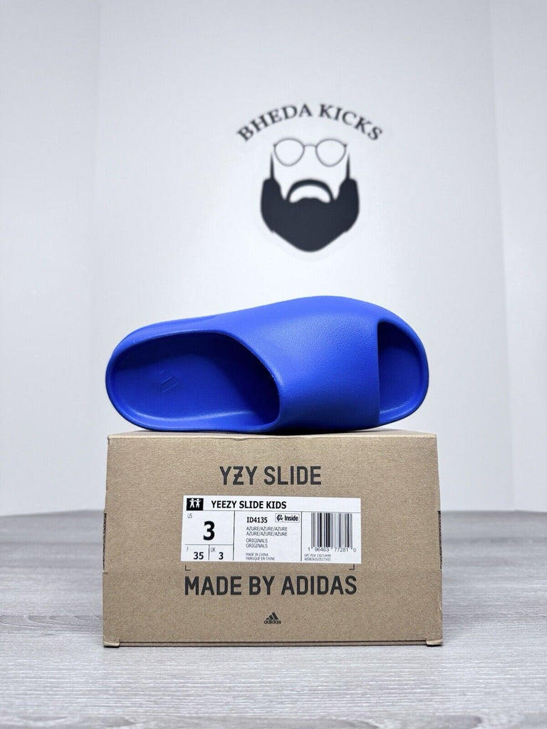 Size 3Y - Adidas Yeezy Slide Azure ID4135 Youth Kids D4135 Blue NEW DS