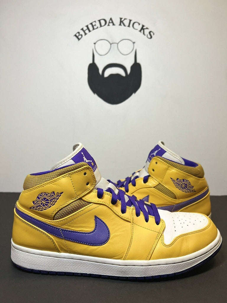 Nike Air Jordan 1 Mens Size 12 Lakers Yellow Purple Mens Shoe 554724-708 Rare