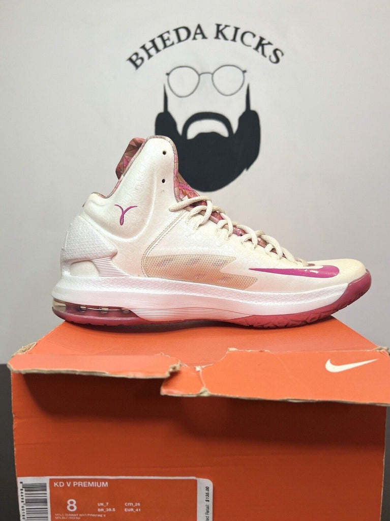 Nike KD 5 Premium Aunt Pearl 2013 Preowned 598601-100 Rare Authentic Mens Size 8