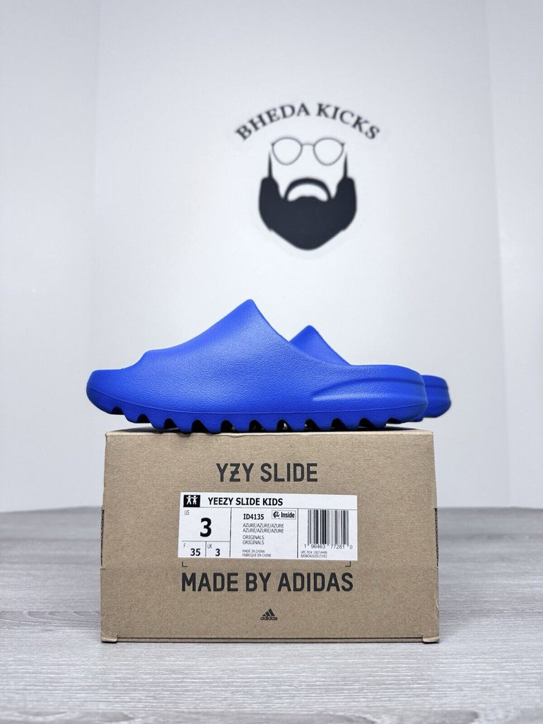 Size 3Y - Adidas Yeezy Slide Azure ID4135 Youth Kids D4135 Blue NEW DS