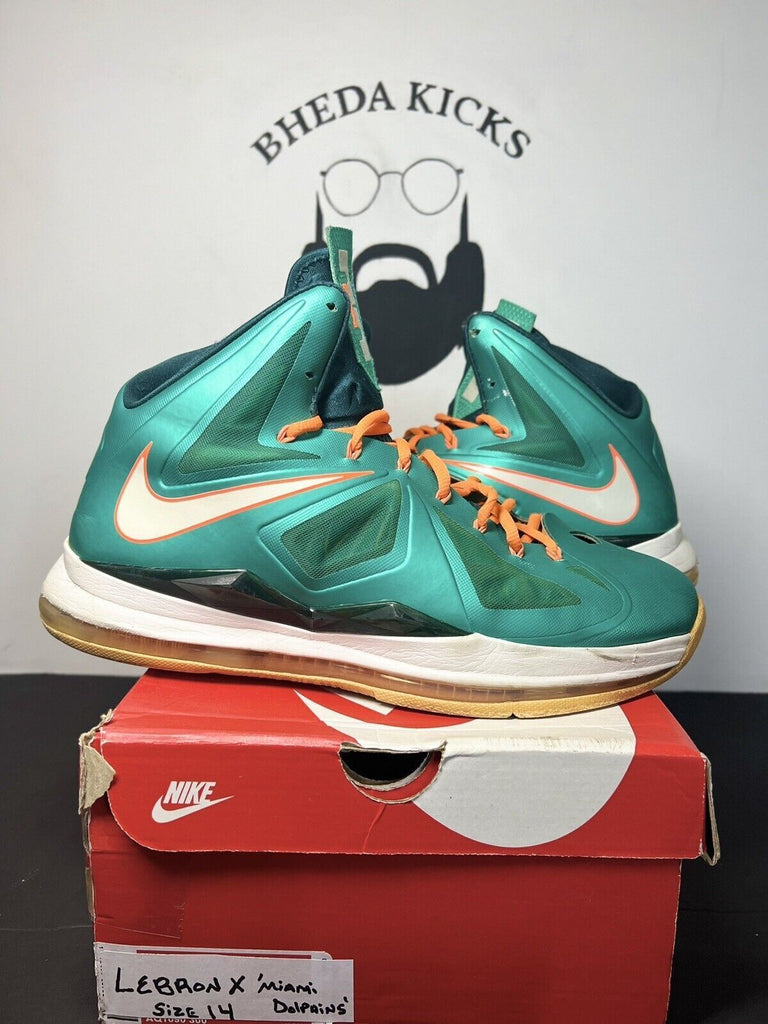 Nike Lebron 10 X Miami Dolphins White Teal Orange 541100-302 Mens Size 14