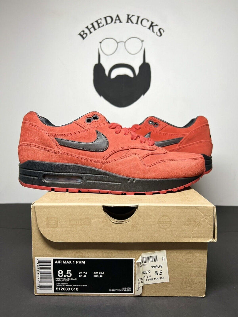 Size 8.5 - Nike Air Max 1 Premium Pimento 512033-610 Preowned Clean Og Rare