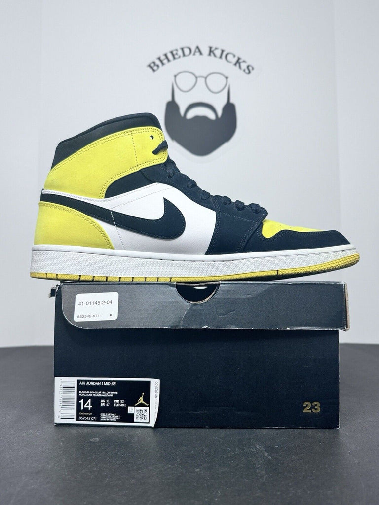 Size 14 - Air Jordan 1 SE Mid Yellow Toe 852542-071 Preowned Authentic Rare