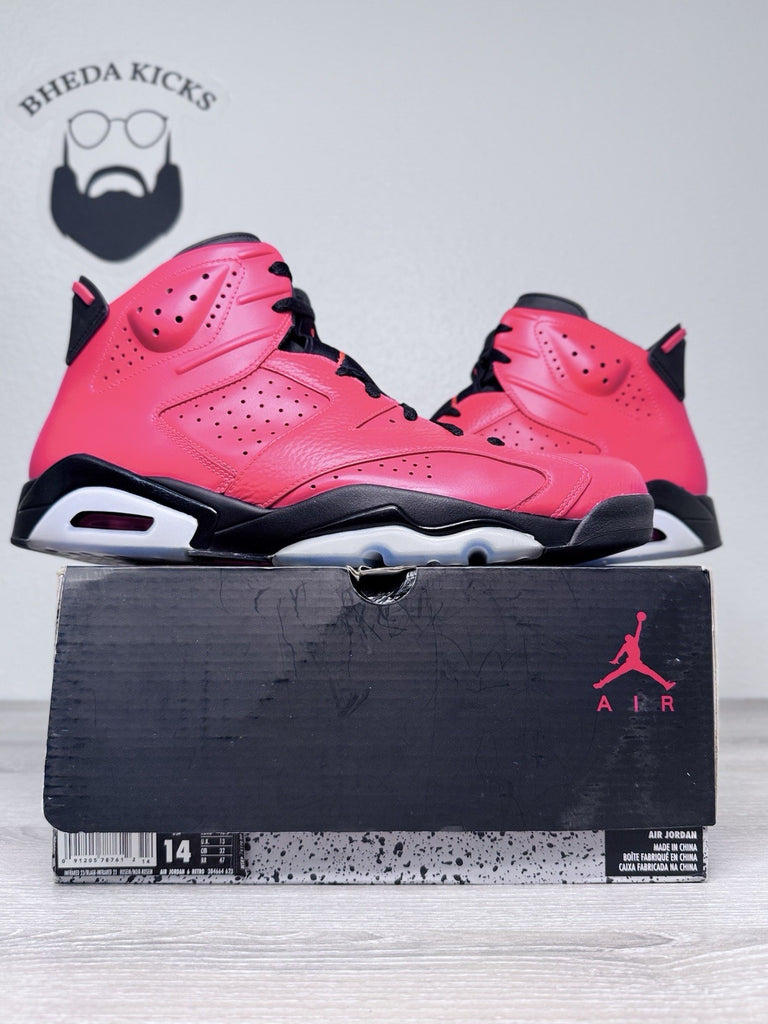 Size 14 - Air Jordan 6 Retro Infrared 23 Pink Black Leather Suede (384664-623)