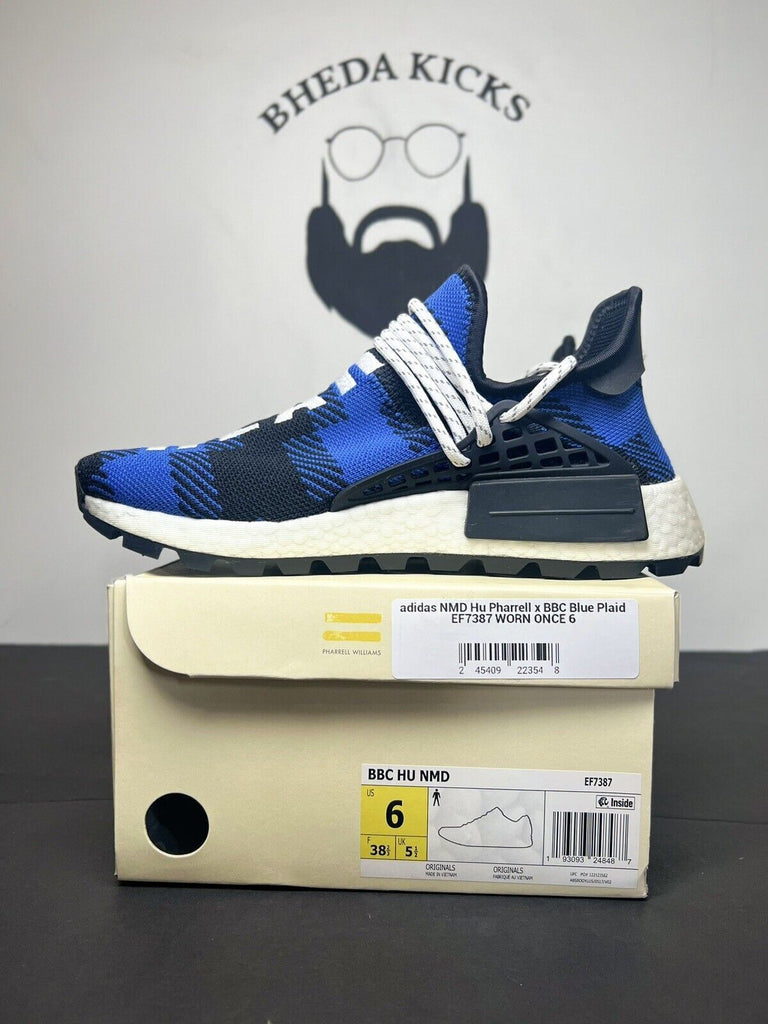 Adidas NMD Hu Pharrell x BBC Blue Plaid DS size 6 Sneakers (EF7387) Preowned Og