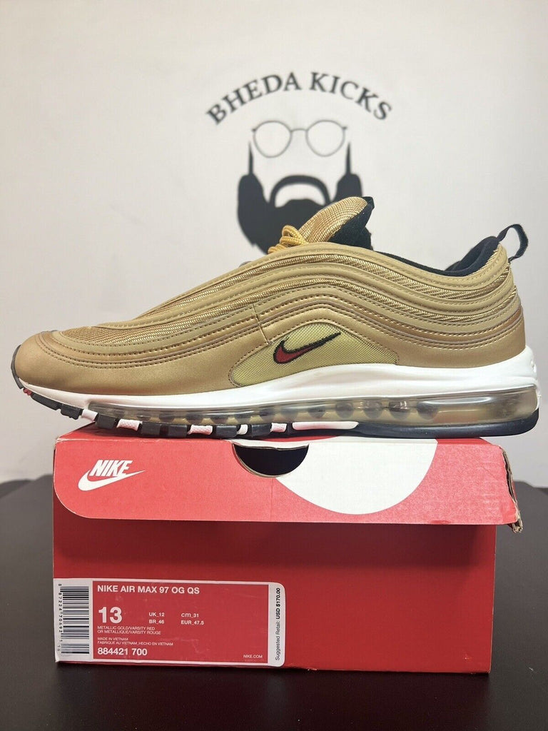 Nike Air Max 97 OG QS Metallic Gold 2017 Size 13 884421-700 Preowned Authentic