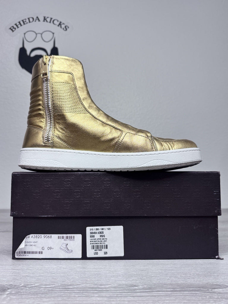 Size 9.5 - Gucci Miro Soft Leather High Top Men’s Sneakers Gold 376193 Preowned