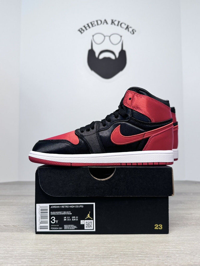 Size 3Y - Nike Air Jordan 1 High OG Satin Bred PS PreSchool FD5304-061 NEW DS