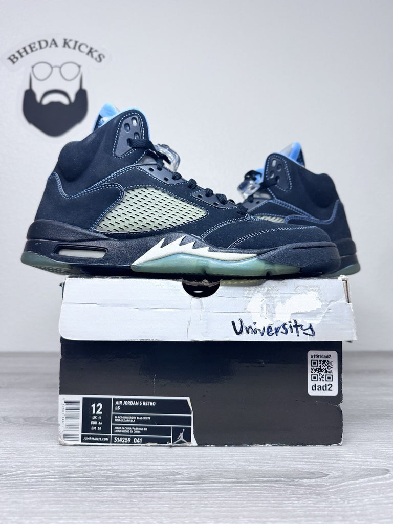 Size 12 - Nike Air Jordan LS Retro 5 V Black University Blue 314259-041 Preowned