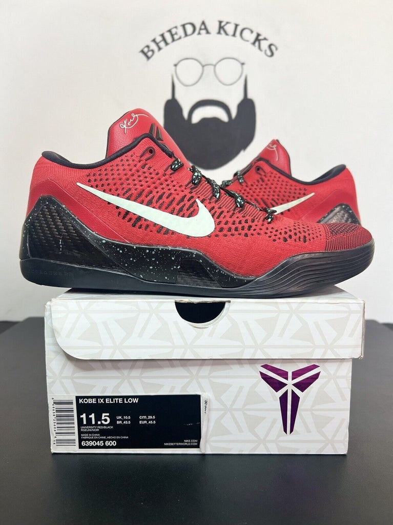 Nike Kobe IX 9 Elite Low University Red Black Mens US Size 11.5 639045-600 Rare