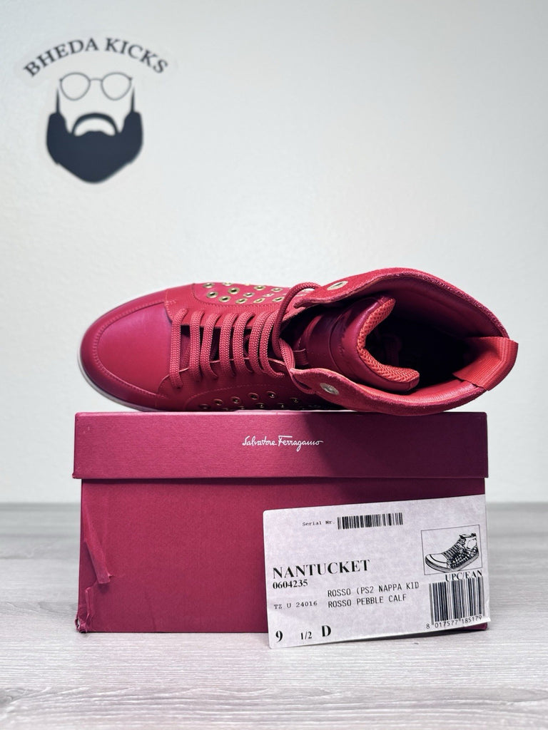 Size 9.5 - Salvatore Ferragamo Embellished Nantucket Rosso Nappa Red Preowned