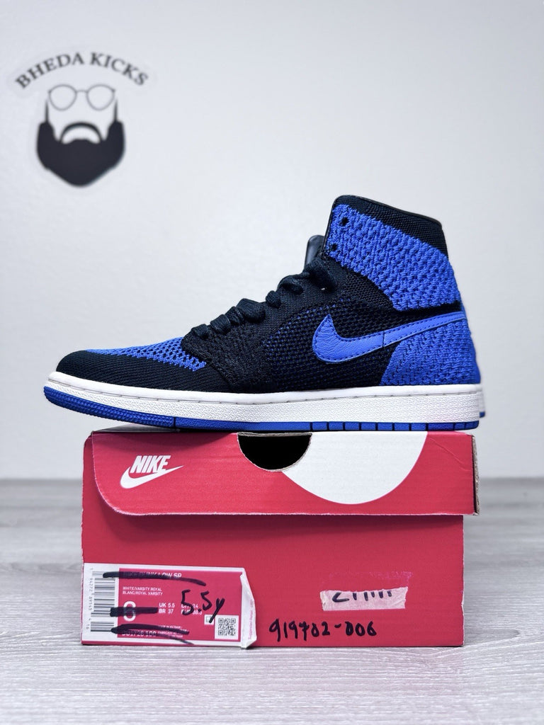 Size 5.5y - Nike Air Jordan 1 Retro High Flyknit Royal Blue GS 919702-006 2017